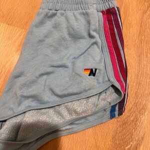 Aviator Nation Blue Pajama Shorts with Multicolor Stripes